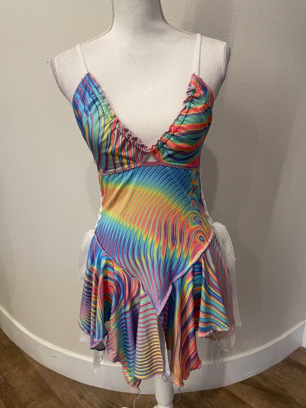 Vibrant Rainbow Swirl Mini Dress